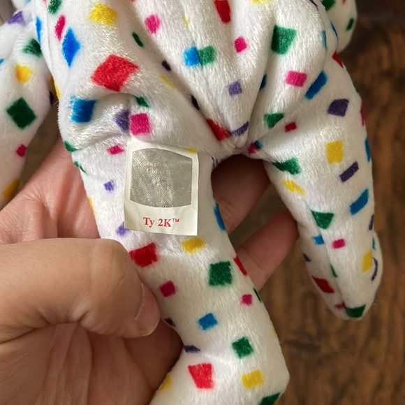 Ty beanie baby bear ty 2k New with heart tag White teddy bear colorful confetti - Picture 2 of 4